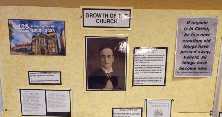 The 125th anniversary display about the growth of the church